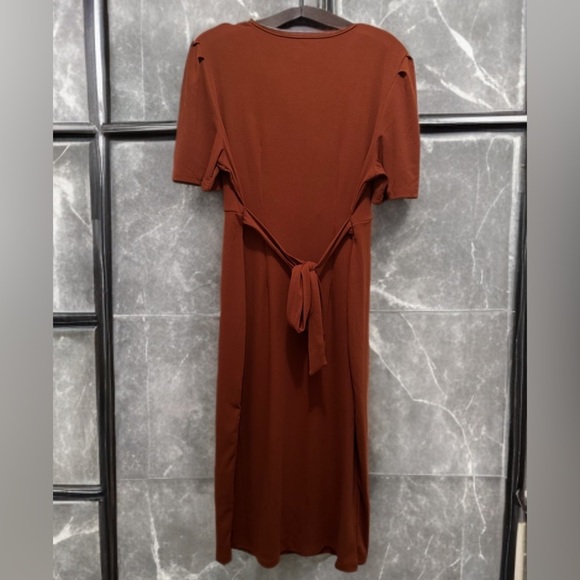 NWOT Women’s Plus A Line V Neck Short Sleeved Stretch Knit Dress Size XXL Brown - Picture 4 of 5